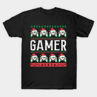 Gamer Christmas Pajama Game Controller Santa Hat Video Gaming Ugly Christmas Sweater T-Shirt